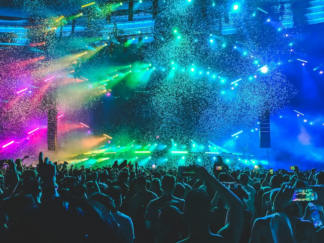 Público e luzes de um concerto ao vivo